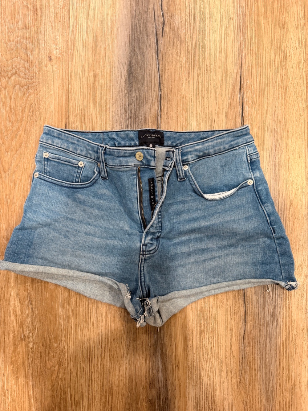 Lucky Brand Blue Denim Curvy High-Rise Cutoff Shorts size 10